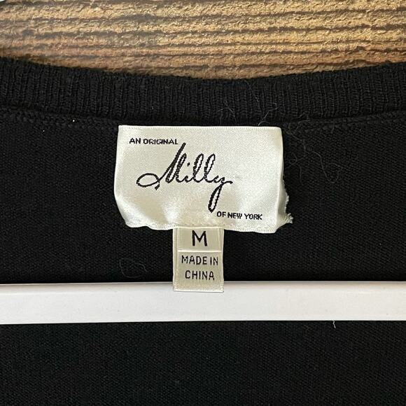 Milly of New York Merino Wool Crop Sleeve Bow Sweater Dress Black Size Medium - Picture 6 of 10